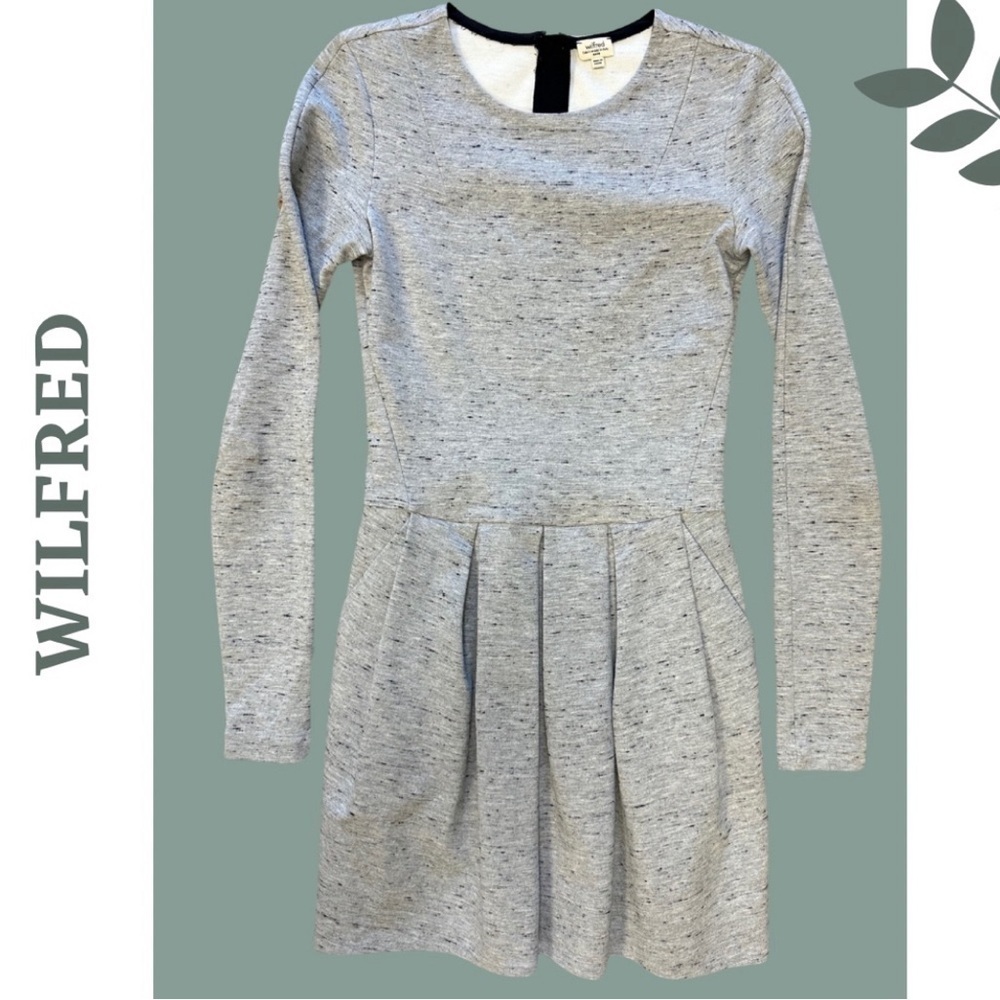 Wilfred Long Sleeve Knit Jersey Grey Mini Dress Pleated Skirt Size 0 - Picture 2 of 9